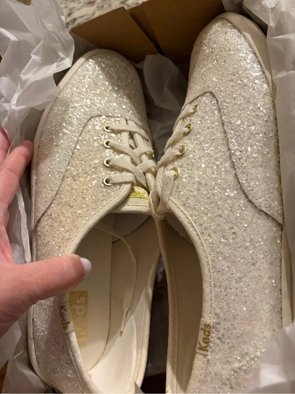 Keds Glitter Lace-Up Sneakers in Champagne Gold